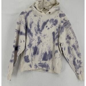 Les Tien Unisex White Purple Tie Dye Pullover Hoodie Sweatshirt Sz XS